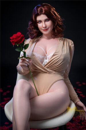 Geile sexpuppe mit Rose in der Hand